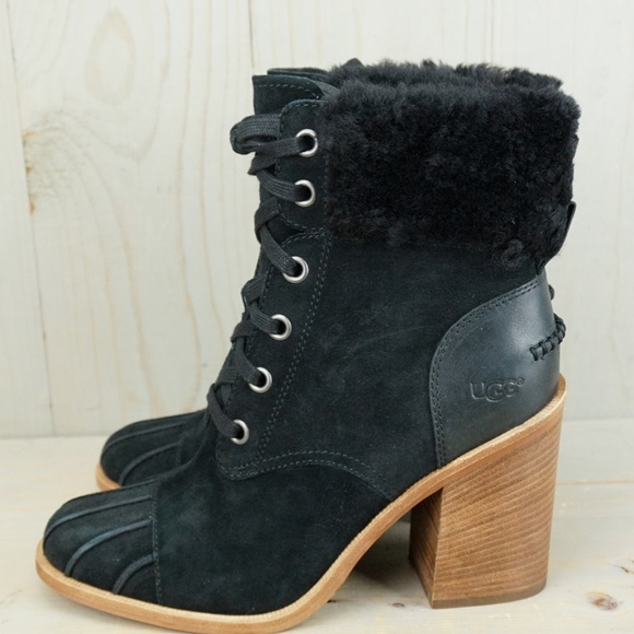 UGG JAXON BLACK FUR CUFF SUEDE BOOTS US 10 NIB - Picture 3 of 5